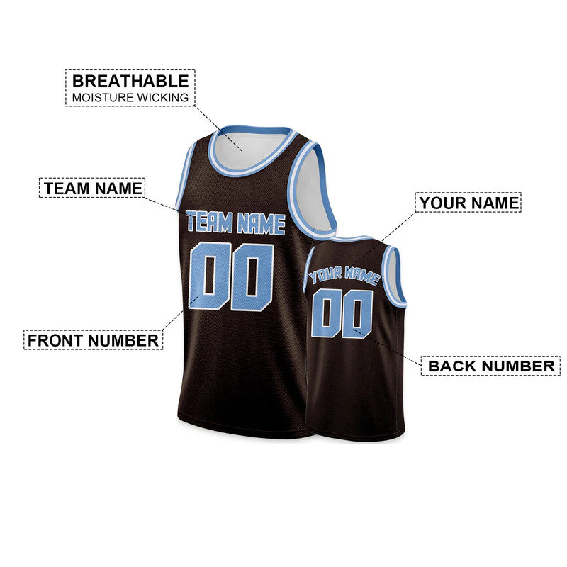 Custom Brown Light Blue Round Neck Rib-Knit Basketball Jersey
