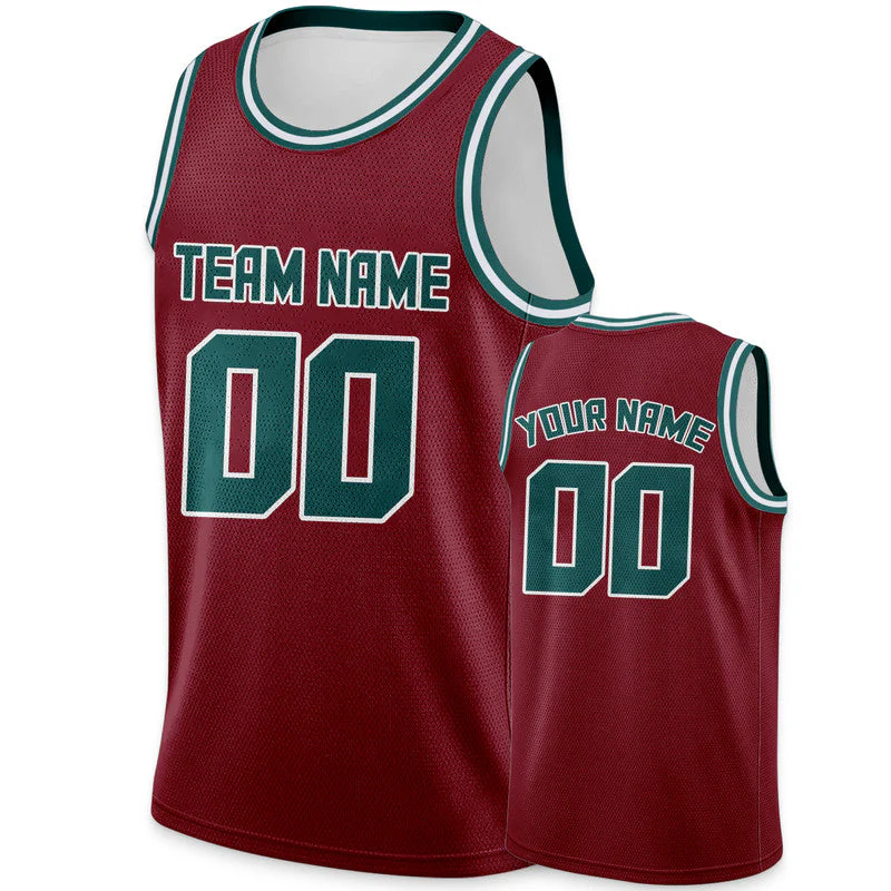 Custom Crimson Aqua Round Neck Rib-Knit Basketball Jersey