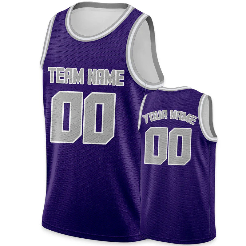 Custom Purple Gray Round Neck Rib-Knit Basketball Jersey
