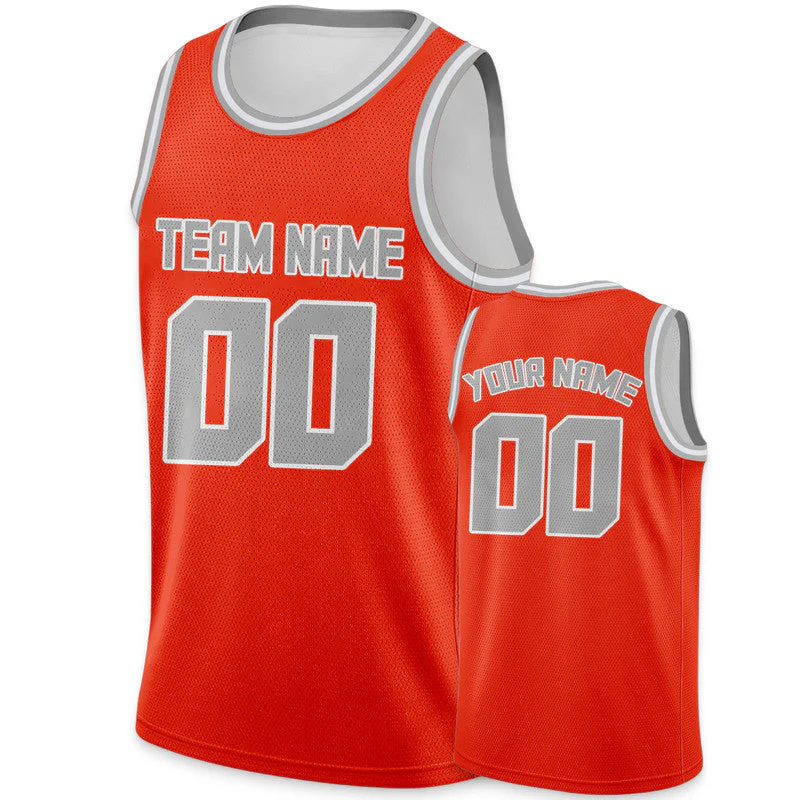 Custom Orange Gray Round Neck Rib-Knit Basketball Jersey