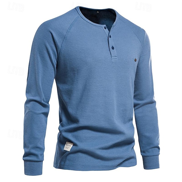 Versatile Long Sleeve Henley Tee - Classic Plain Design for Casual Outfits and Vacation Wear